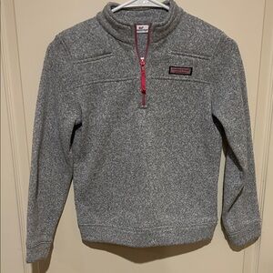 Vineyard Vines Kids Gray Zip-Up Sweater with Pink Accents